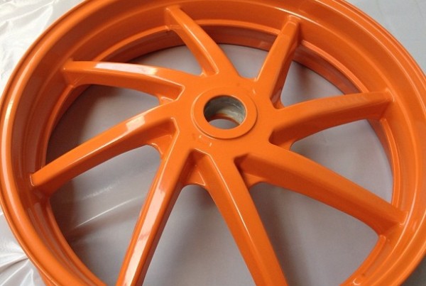 Motor bike wheel powdercoated#Repsol Honda colours