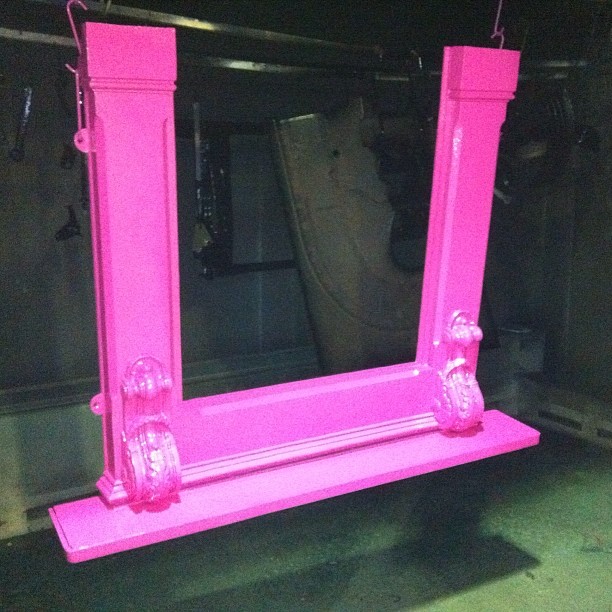 Refurbished fireplace #powder-coated bright pink