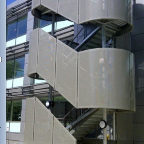 Stairway in London.  aluminium perforated panels powder coated Ral 9007